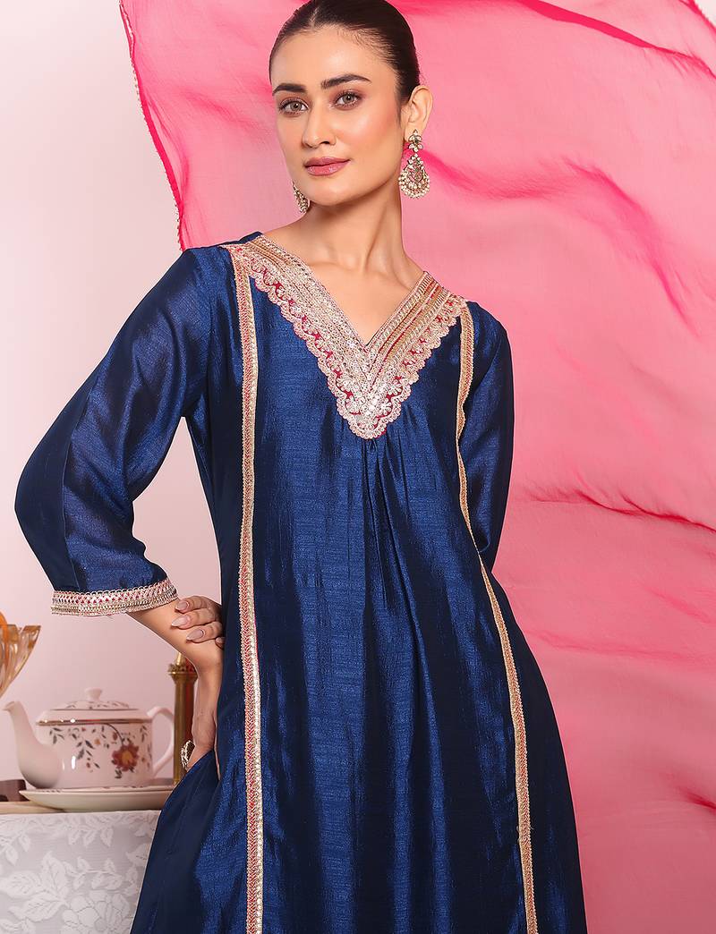 Blue color beautful poly silk fabric stylish partywear attire for girls