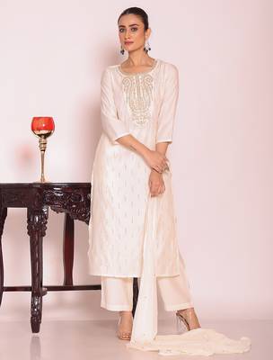 Off white color beautful poly silk stylish partywear attire for girls 1