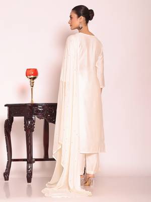 Off white color beautful poly silk stylish partywear attire for girls 2
