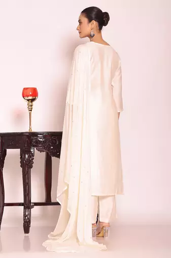 Off white color beautful poly silk stylish partywear attire for girls