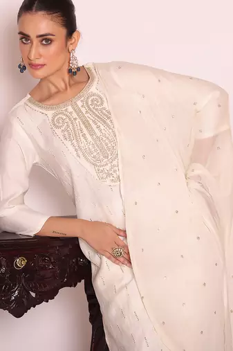 Off white color beautful poly silk stylish partywear attire for girls