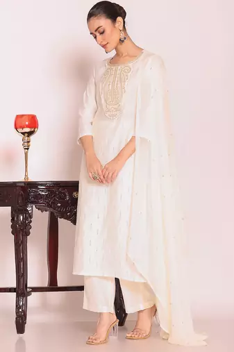 Off white color beautful poly silk stylish partywear attire for girls