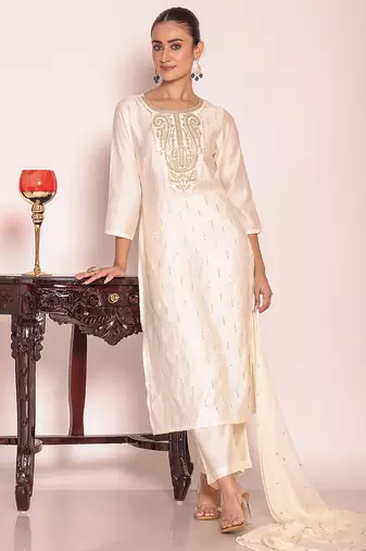 Off white color beautful poly silk stylish partywear attire for girls
