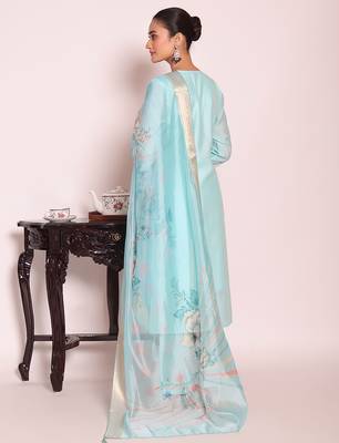 Sea green color beautful poly silk stylish partywear attire for girls 2