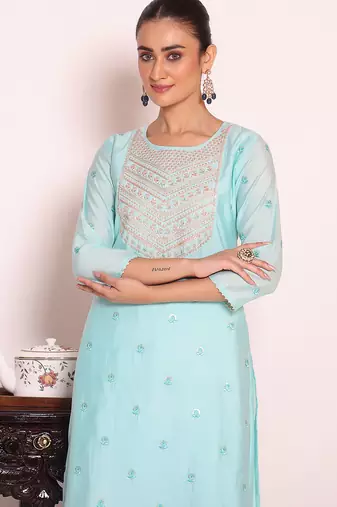 Sea green color beautful poly silk stylish partywear attire for girls