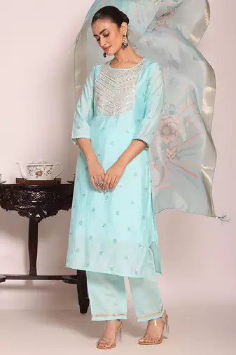 Sea green color beautful poly silk stylish partywear attire for girls