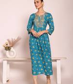 Blue color beautful poly silk fabric stylish partywear attire for girls