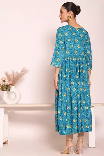 Blue color beautful poly silk stylish partywear attire for girls