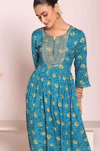 Blue color beautful poly silk stylish partywear attire for girls
