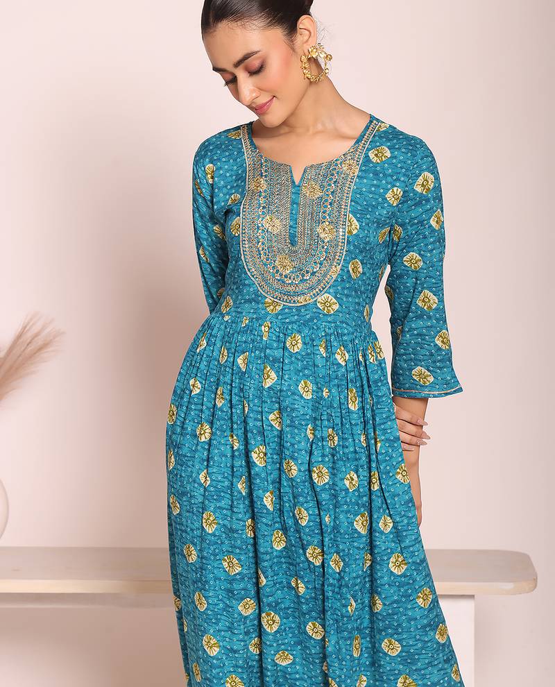 Blue color beautful poly silk fabric stylish partywear attire for girls