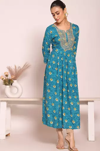 Blue color beautful poly silk stylish partywear attire for girls