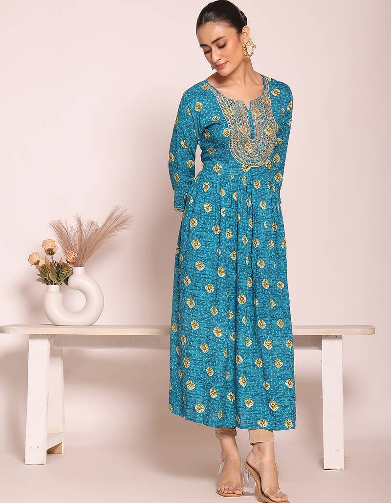 Blue color beautful poly silk fabric stylish partywear attire for girls