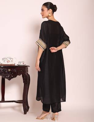 Black color beautful poly silk stylish partywear attire for girls 2