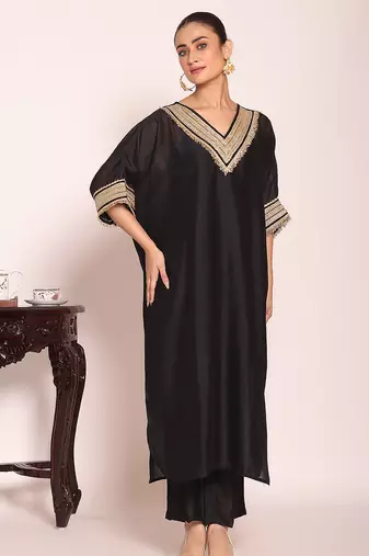 Black color beautful poly silk stylish partywear attire for girls