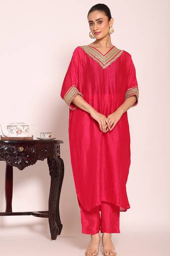 Pink color beautful poly silk fabric stylish partywear attire for girls