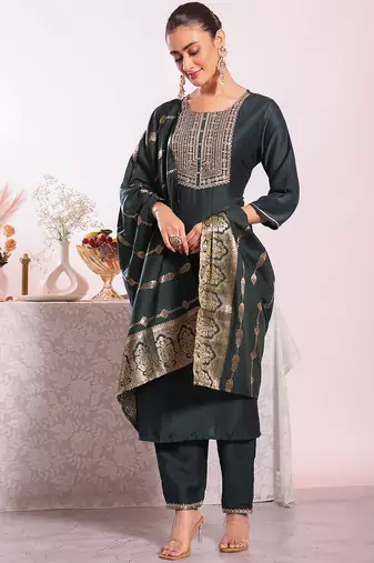 Black color beautful poly silk stylish partywear attire for girls