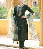 Green color viscose rayon fabric beautiful embroidered kurta set with dupatta