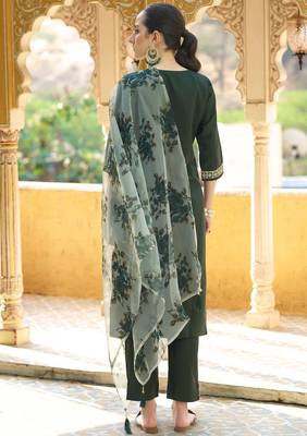 Green color viscose rayon beautiful embroidered kurta set with dupatta 2