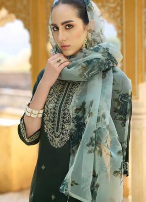 Green color viscose rayon beautiful embroidered kurta set with dupatta 3