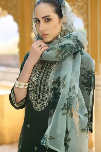 Green color viscose rayon beautiful embroidered kurta set with dupatta