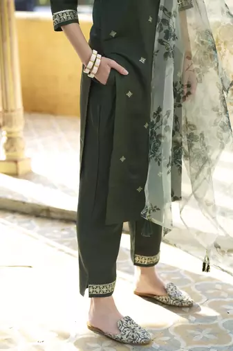 Green color viscose rayon beautiful embroidered kurta set with dupatta