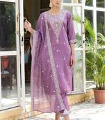 Lavender color silk blend fabric beautiful embroidered kurta set with dupatta