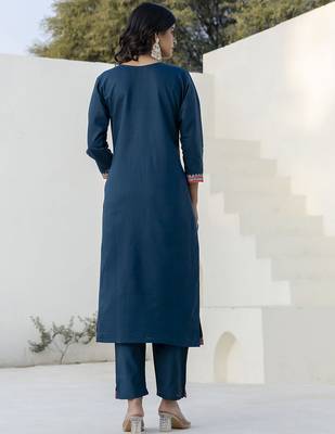 Teal color silk blend beautiful embroidered kurta set with dupatta 2