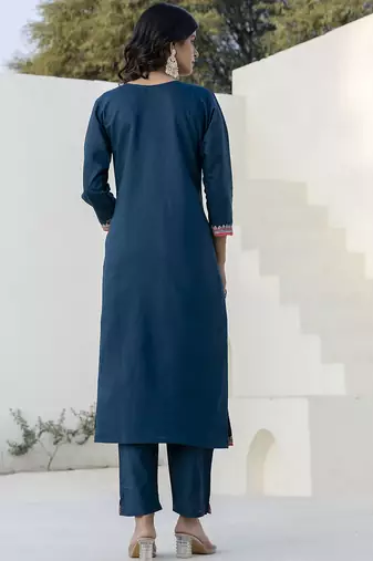 Teal color silk blend beautiful embroidered kurta set with dupatta