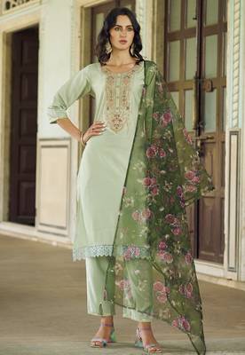 Pista color viscose rayon beautiful embroidered kurta set with dupatta 1