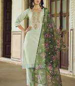 Pista color viscose rayon fabric beautiful embroidered kurta set with dupatta