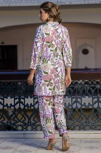 Off white color smart cotton blend printed smart co-ord set