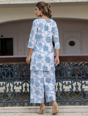 Blue color smart cotton blend printed smart co-ord set 2