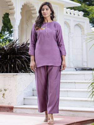 Lavender color smart silk blend hand smart co-ord set 1