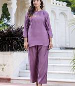 Lavender color smart silk blend fabric designer hand work smart co-ord set
