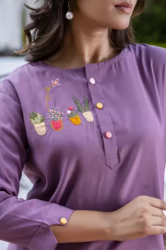 Lavender color smart silk blend hand smart co-ord set
