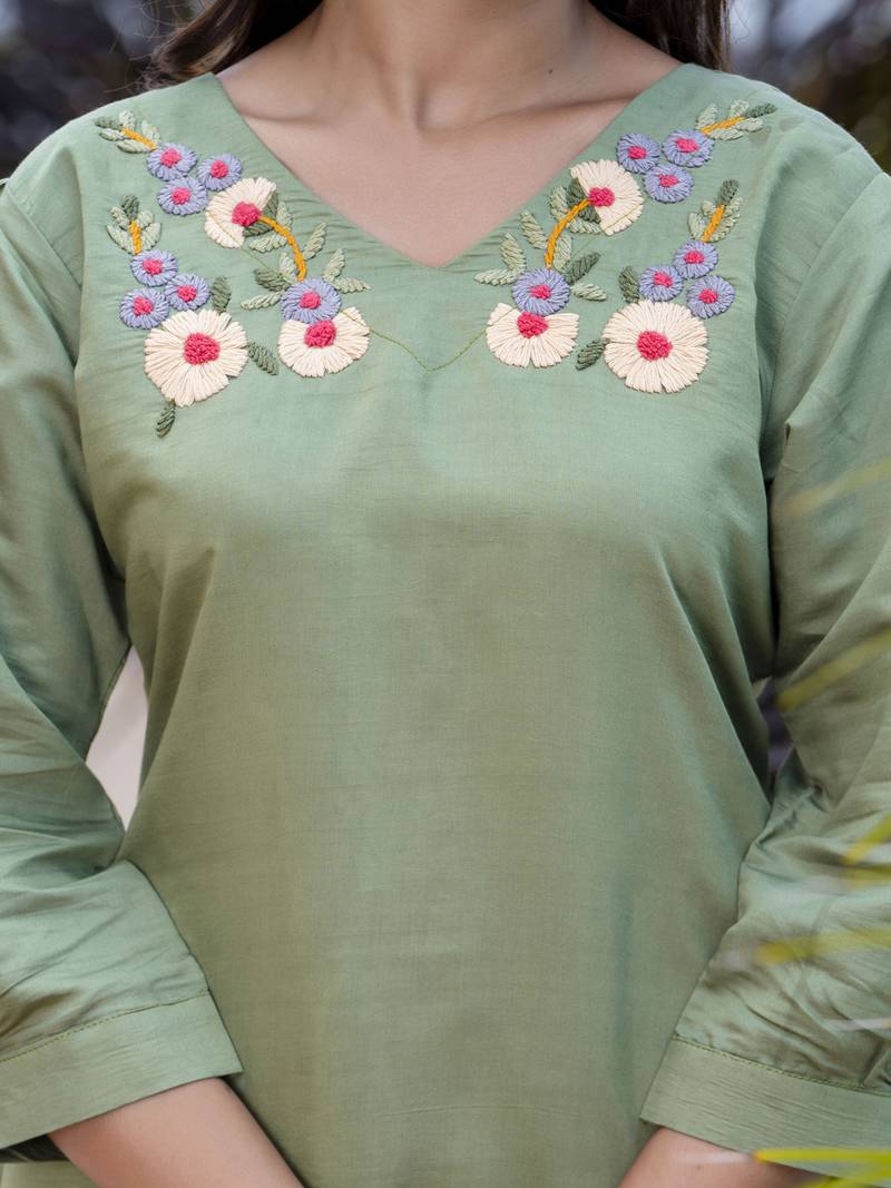 Pista color smart silk blend fabric designer hand work smart co-ord set