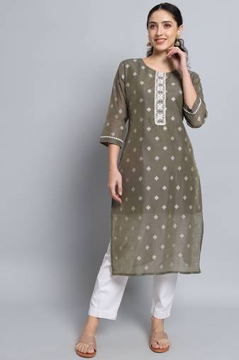 Grey color beautiful silk blend fabric sophisticated kurta for girls