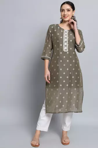 Grey color beautiful silk blend fabric sophisticated kurta for girls
