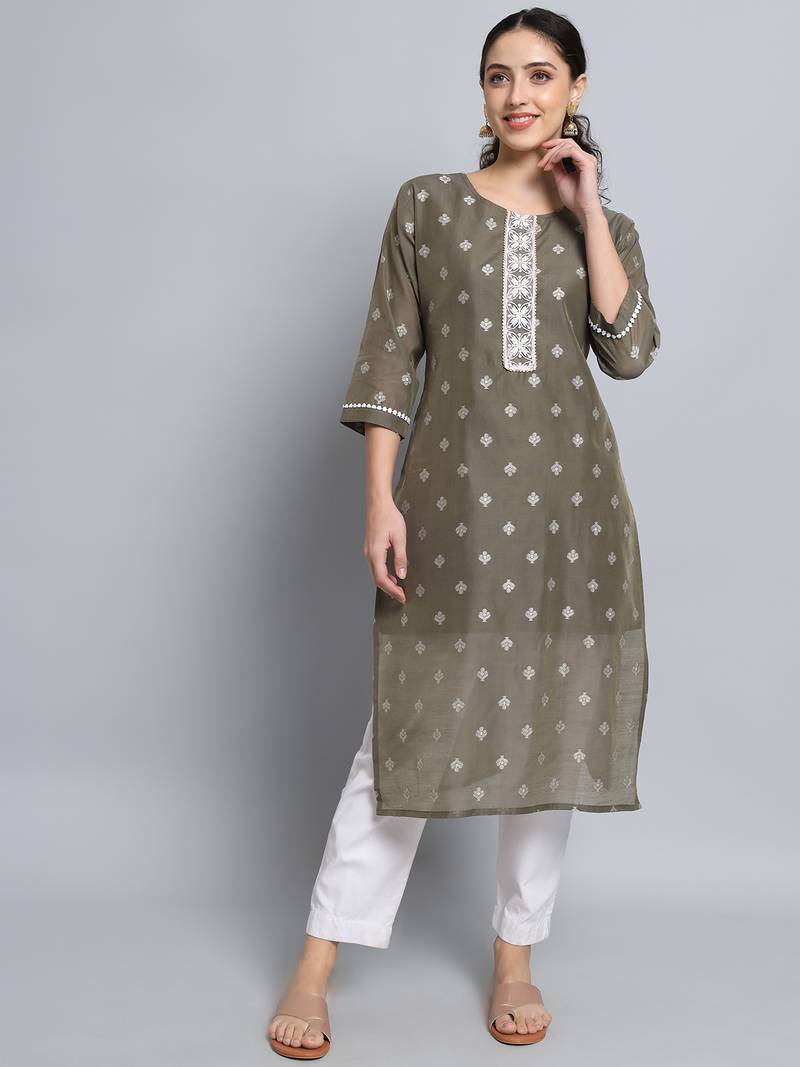 Grey color beautiful silk blend fabric sophisticated kurta for girls