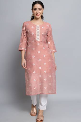 Pink color beautiful silk blend fabric sophisticated kurta for girls