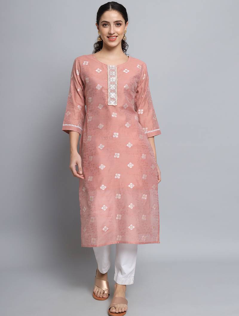 Pink color beautiful silk blend fabric sophisticated kurta for girls