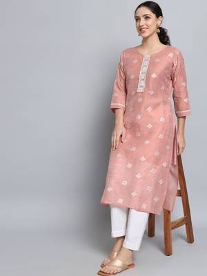 Pink color beautiful silk blend sophisticated kurta for girls 4