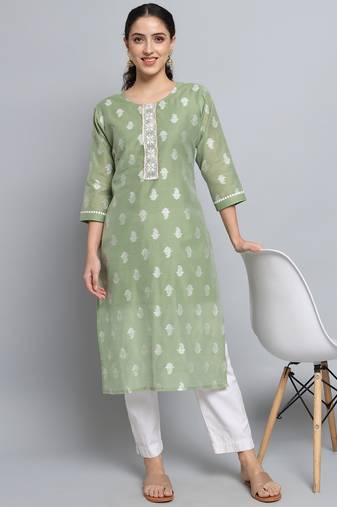 Pista color beautiful silk blend fabric sophisticated kurta for girls