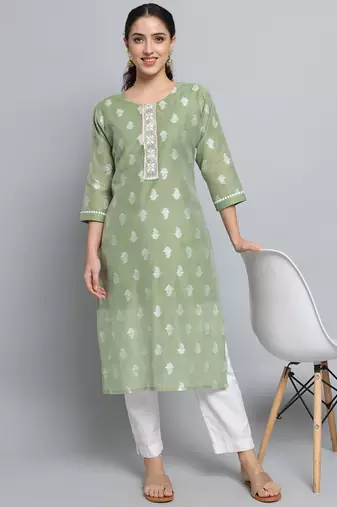 Pista color beautiful silk blend fabric sophisticated kurta for girls