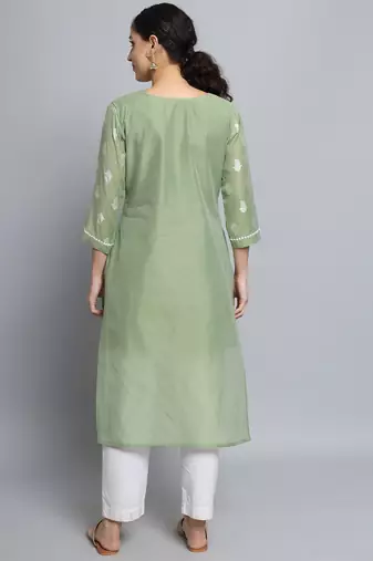 Pista color beautiful silk blend sophisticated kurta for girls