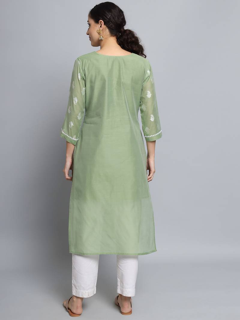 Pista color beautiful silk blend fabric sophisticated kurta for girls