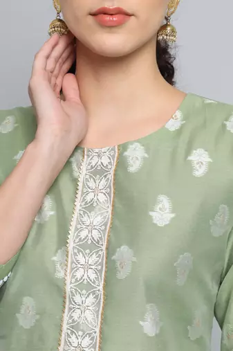 Pista color beautiful silk blend sophisticated kurta for girls