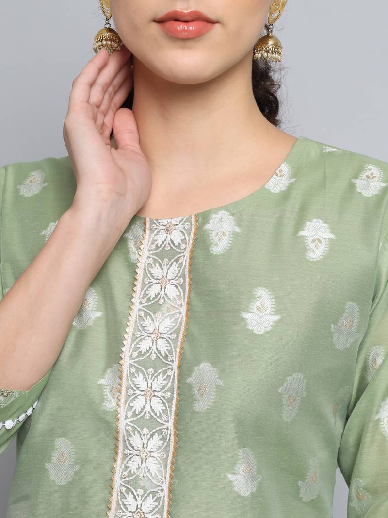 Pista color beautiful silk blend fabric sophisticated kurta for girls