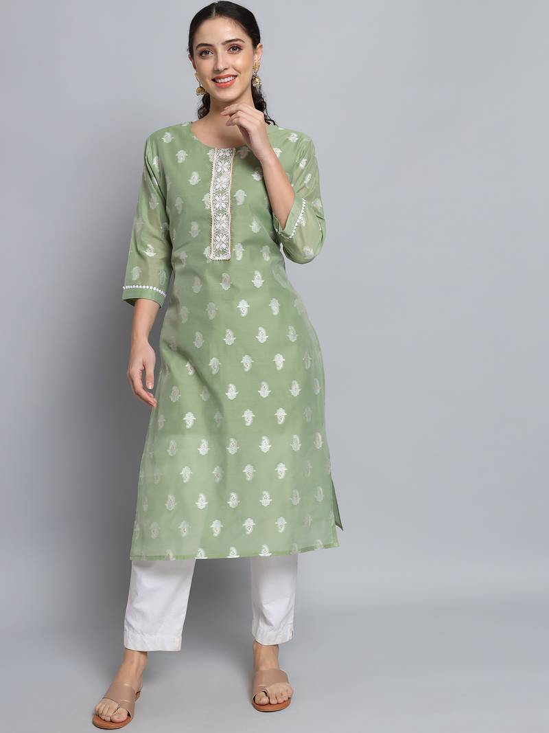 Pista color beautiful silk blend fabric sophisticated kurta for girls