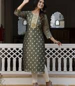 Green color beautiful silk blend fabric sophisticated kurta for girls